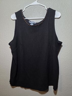 Koret Black Sleeveless Beaded Neckline Top